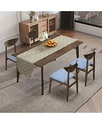 Gymax 2PCS Wooden Dining Chair Linen Fabric Upholstered Kitchen Chairs w/ Padded Seat