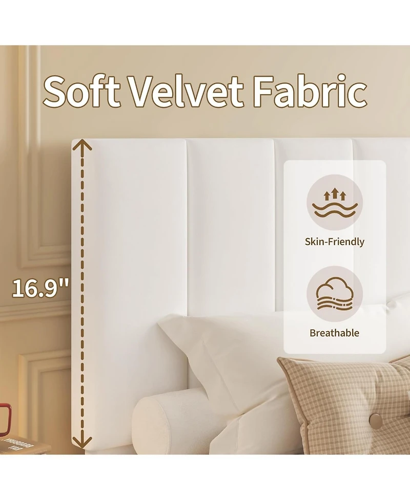 gaomon King Upholstered Bed Frame with Vertical Channel Tufted Headboard, Wood Slats Support