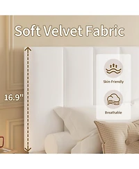 gaomon King Upholstered Bed Frame with Vertical Channel Tufted Headboard, Wood Slats Support