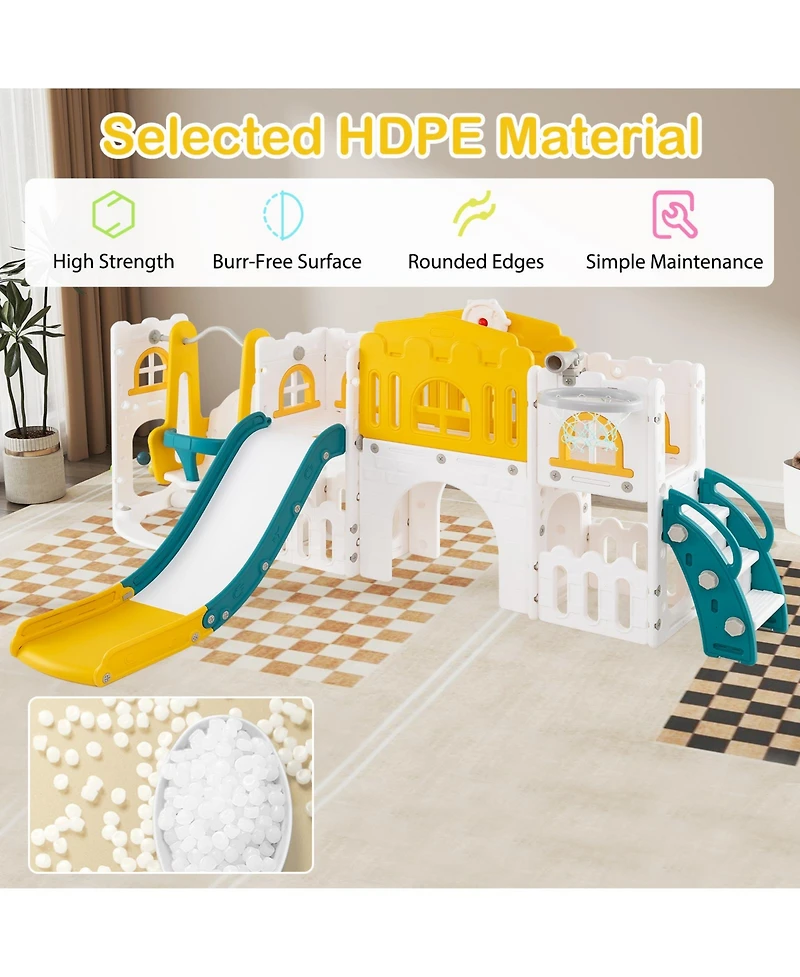 Slickblue Toddler 10 in 1 Slide Swing Climber Set with Basketball Hoop