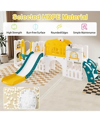 Slickblue Toddler 10 in 1 Slide Swing Climber Set with Basketball Hoop