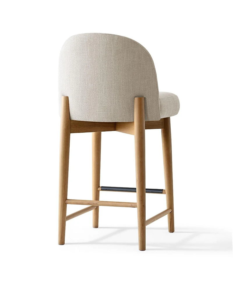 Maison Boucle Armless Upholstered Counter Height Stools Set of 3, Linen, Wood Legs