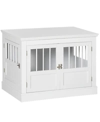 Aostirmotor Dog Crate End Table with Triple Doors, Wooden Indoor Puppy Kennel with Steel Tubes for Small Dogs