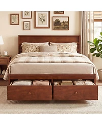 Gymax Full Bed Frame w/Storage Drawers Headboard Wooden Slat Support
