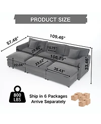 Streamdale Furniture Oversized Deep Seat Sectional Cloud Sofa Sleeper with 3 Ottomans & Pillows