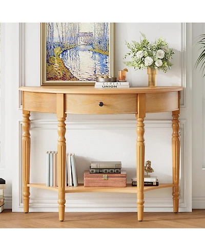 Streamdale Furniture Farmhouse Half Moon Console Table with Drawer & Shelf