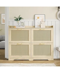 gaomon Rattan Shoe Cabinet with 4 Flip Drawers, Hidden Wood Shoe Storage Organizer Cabinet