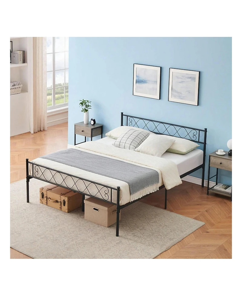 gaomon Metal Bed Frame with Heart Headboard and Footboard, 12.2" Storage Space, Steel Slats Support