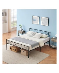 gaomon Metal Bed Frame with Heart Headboard and Footboard, 12.2" Storage Space, Steel Slats Support