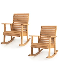 Gymax 2 Pcs Wooden Rocking Chair High Back Fir Wood Armchair Natural Garden Yard Patio