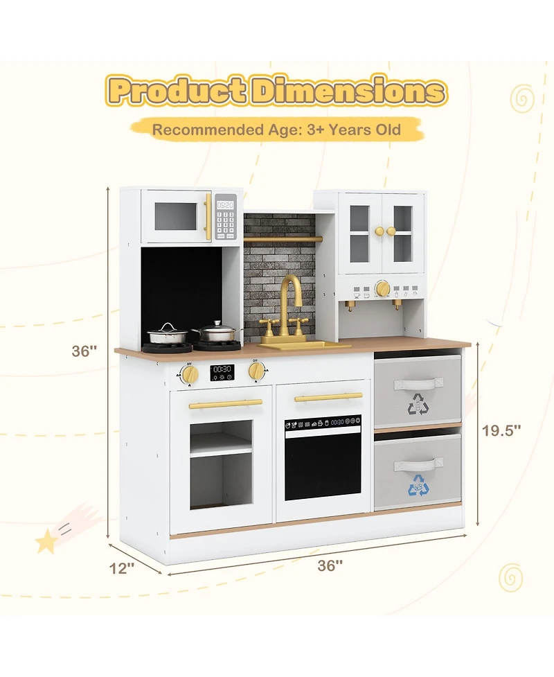 Slickblue Wooden Kids Play Kitchen with Stove Light Sound Set