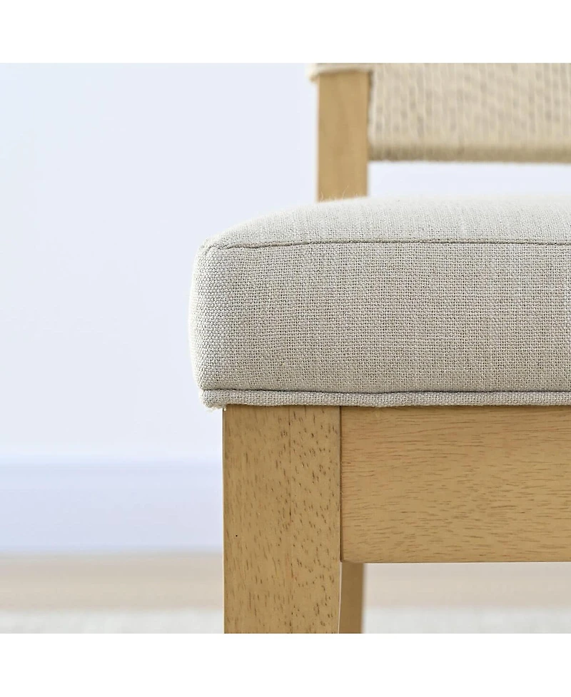 Maison Boucle Woven Rope Back Linen Upholstered Solid Wood Dining Chairs, Set of 2