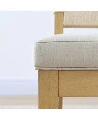 Maison Boucle Woven Rope Back Linen Upholstered Solid Wood Dining Chairs, Set of 2