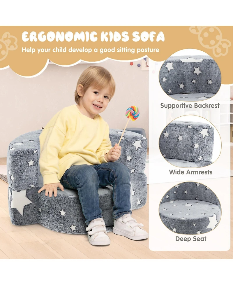Gouun 2-in-1 Convertible Kids Sofa with Glow-in-the-Dark Cover and Removable Washable Slipcover
