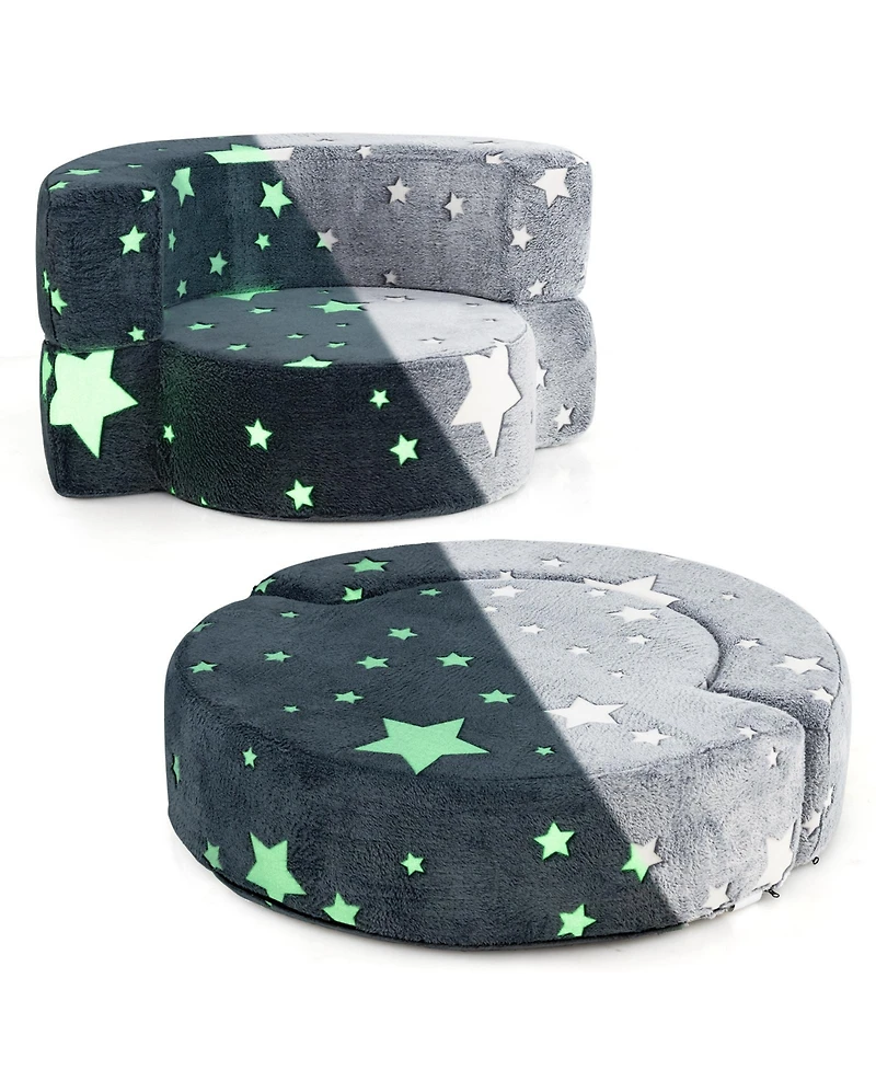 Gouun 2-in-1 Convertible Kids Sofa with Glow-in-the-Dark Cover and Removable Washable Slipcover