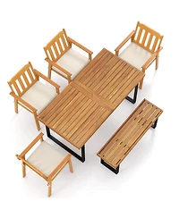 Gouun 6-Piece Patio Dining Set with 63 in Acacia Wood Table, 4 Armchairs and Backless Bench