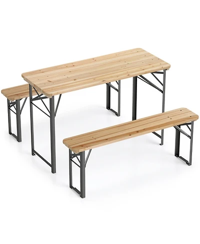 Gouun 3-Piece Folding Picnic Table and Bench Set, Fir Wood Portable Outdoor Dining