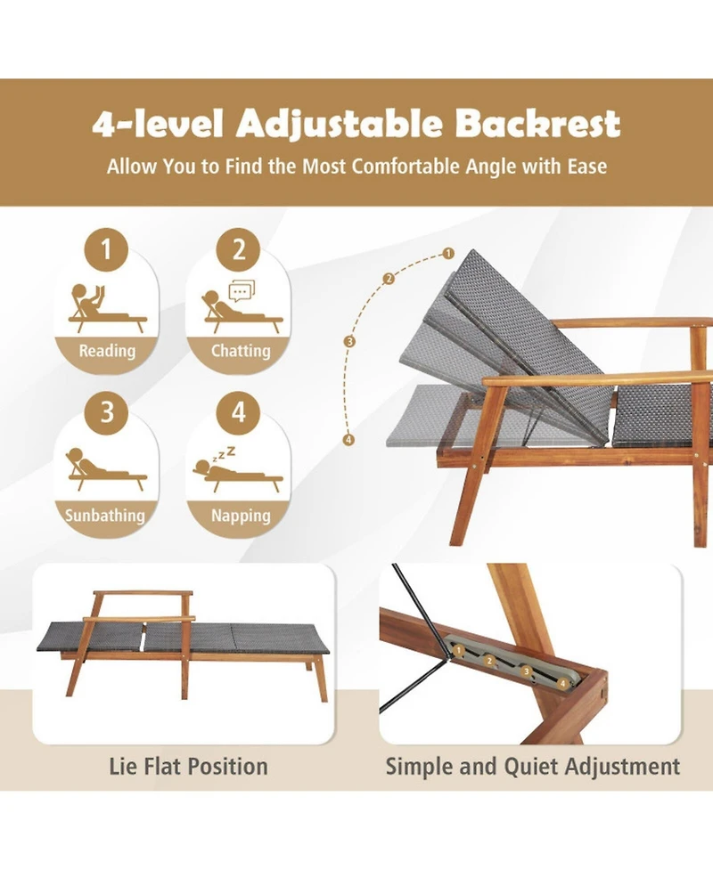Gouun 79 in. Pe Rattan Chaise Lounge and Foldable Side Table Set