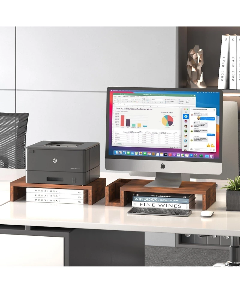 Gnuadz Wood Dual Monitor Stand Riser Desk Organizer Pen Holders