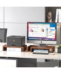 Gnuadz Wood Dual Monitor Stand Riser Desk Organizer Pen Holders