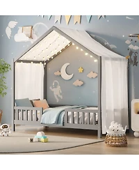 Streamdale Furniture Montessori House Floor Bed with Canopy and Railings