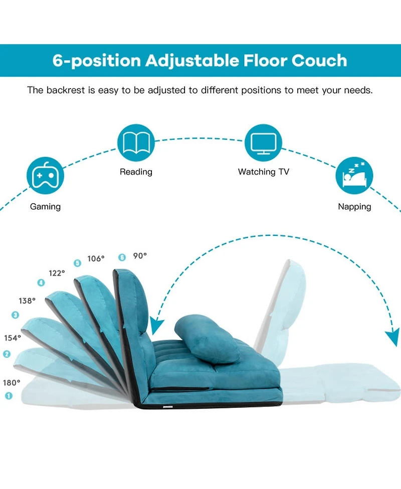Gouun 6-Position Foldable Floor Sofa Bed with Detachable Suede Cover