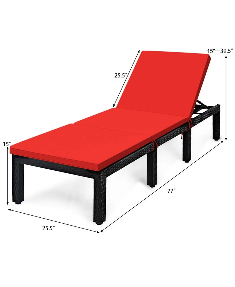 Gouun Wicker Sun Lounger with 7-Position Adjustable Backrest and Dual Cushion Covers