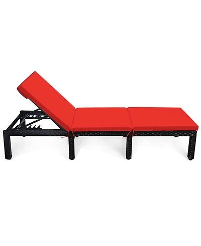 Gouun Wicker Sun Lounger with 7-Position Adjustable Backrest and Dual Cushion Covers