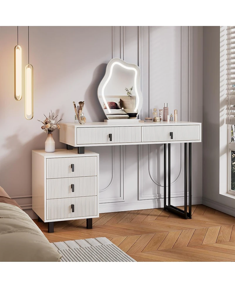 Streamdale Furniture Cloud Led Vanity with Storage and Ribbed Design
