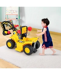 Slickblue Ride On Excavator 6V for Kids with Fun Digger and Basketball Hoop-Yellow