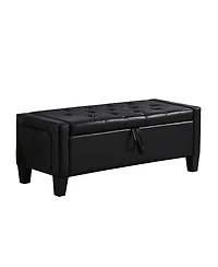 Streamdale Furniture Black Storage Ottoman Bench with Safety Hinge