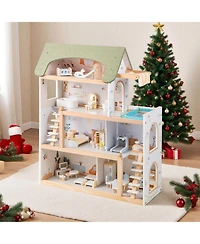 Costway Kids Wooden Dollhouse 4-Story Modern Doll House with 33Pcs Furniture Accessories