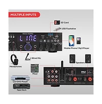 Pyle Bluetooth Stereo Amplifier Receiver - Optical, Phono, Coaxial, Fm Radio, Usb & Sd Memory Card Readers, Line, Input, Digital Led Display