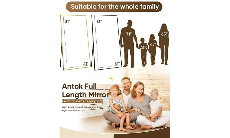 Antok Full Length Mirror 81"x41" Oversized Floor Mirror for Living Room Cloakroom Gold Rect Style