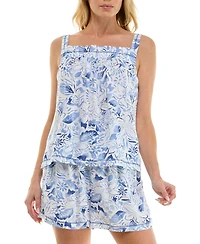 Roudelain Women's Printed Top and Mid-Rise Shorts, 2Pc Set
