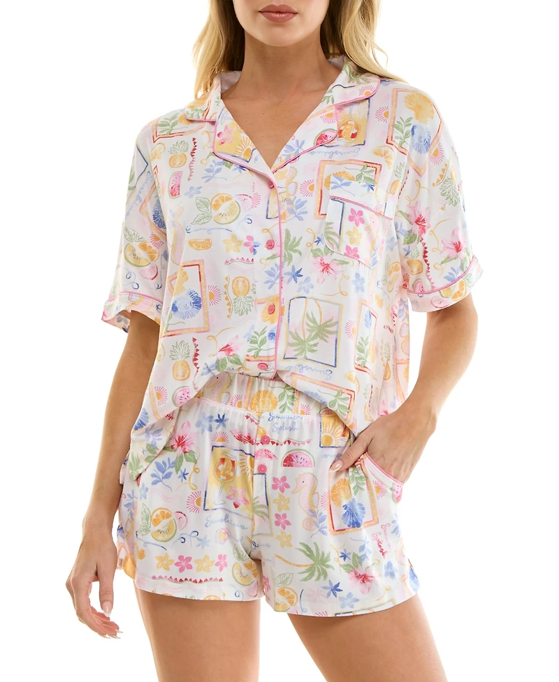 Roudelain Women's Short-Sleeve Top and Mid-Rise Shorts, 2Pc Shorts