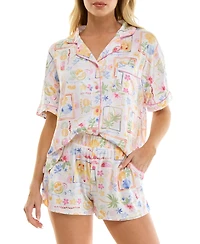 Roudelain Women's Short-Sleeve Top and Mid-Rise Shorts, 2Pc Shorts
