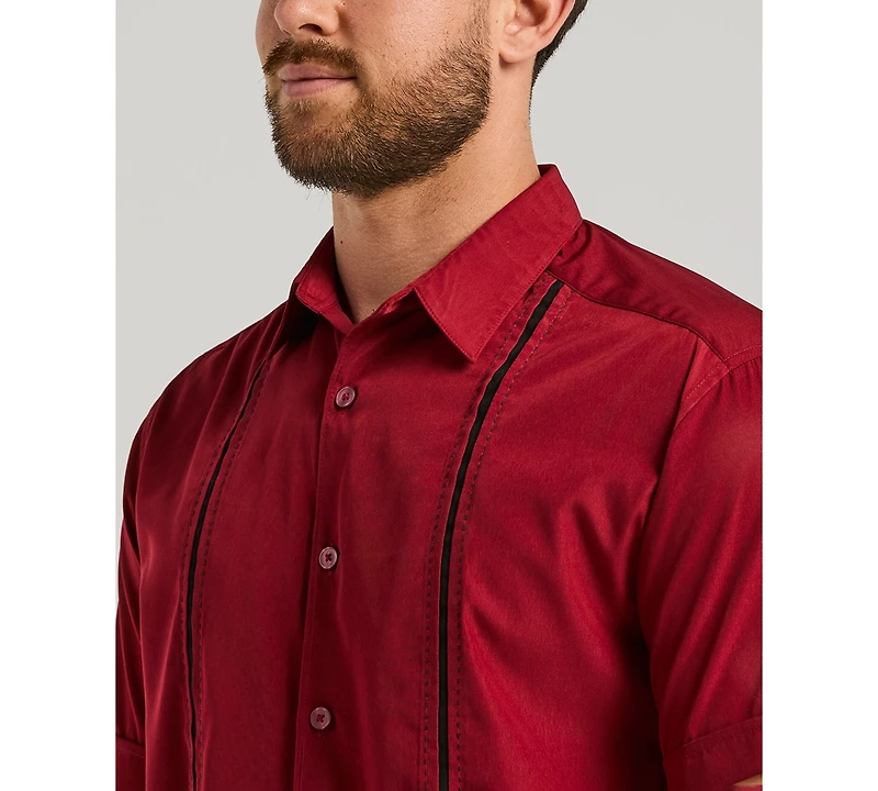 Cubavera Men's Pick Stitch Panel Short Sleeve Button-Down Shirt