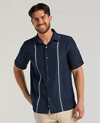 Cubavera Men's Pick Stitch Panel Short Sleeve Button-Down Shirt