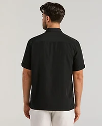 Cubavera Men's Pick Stitch Panel Short Sleeve Button-Down Shirt