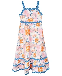 Rare Editions Girls' 7-16 Sateen Tropical Ric Rac Strap Bodice Dress
