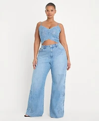Good American Women's High-Rise Wide-Leg Embroidered Jeans