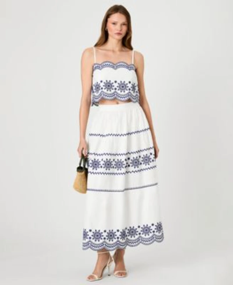 French Connection Womens Embroidered Strappy Top Embroidered Midi Skirt