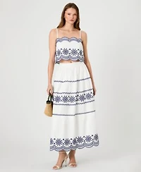 French Connection Womens Embroidered Strappy Top Embroidered Midi Skirt