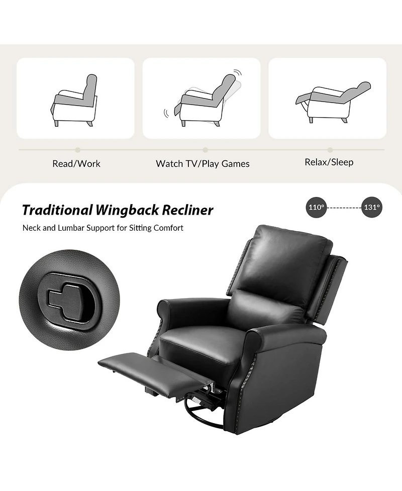 Hulala Home Philip 38" Traditional Faux Leather Swivel Rocker Manual Recliner