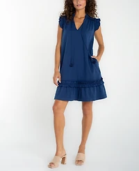 Liverpool Los Angeles Petite V-Neck Ruffled Dress