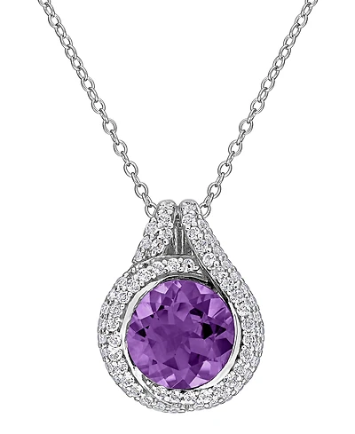 Macy's Blue Topaz (3 ct. t.w.) & White (5/8 Pendant Necklace Sterling Silver (Also Available Citrine Amethyst)