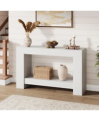 gaomon Farmhouse 2 Tier Entryway Console Table, Long White Sofa Table with Open Storage for Entrance or Living Room