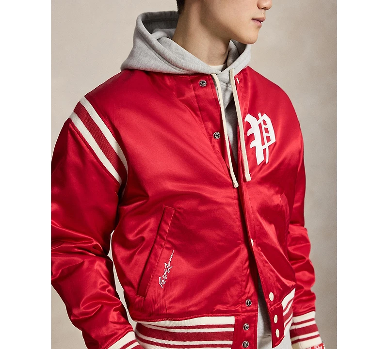 Polo Ralph Lauren Unisex Striped Ribbed Baseball Collar Logo Patch Jacket