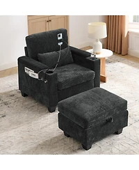Streamdale Furniture Recliner Sofa with Usb, Stand, Storage Ottoman
